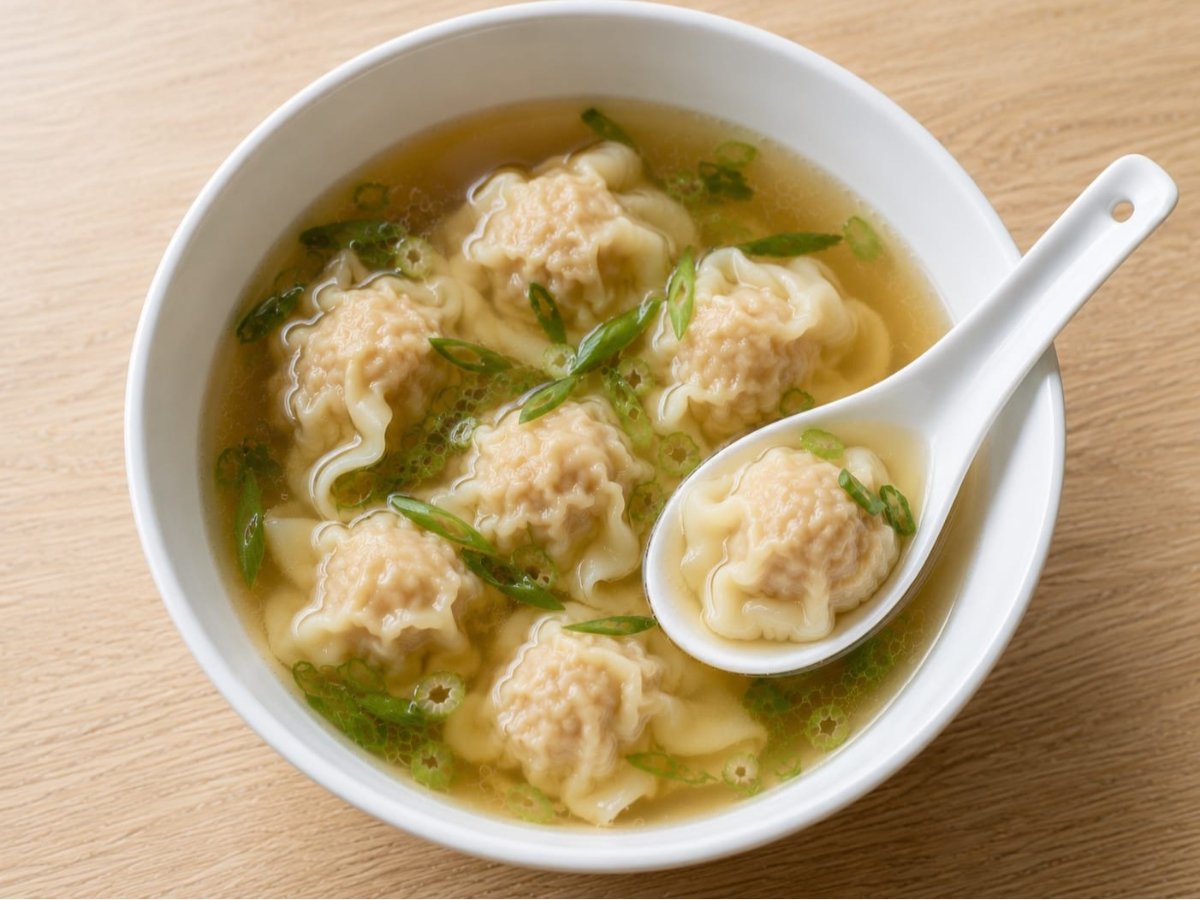Aziatische wonton soep met varkensvlees