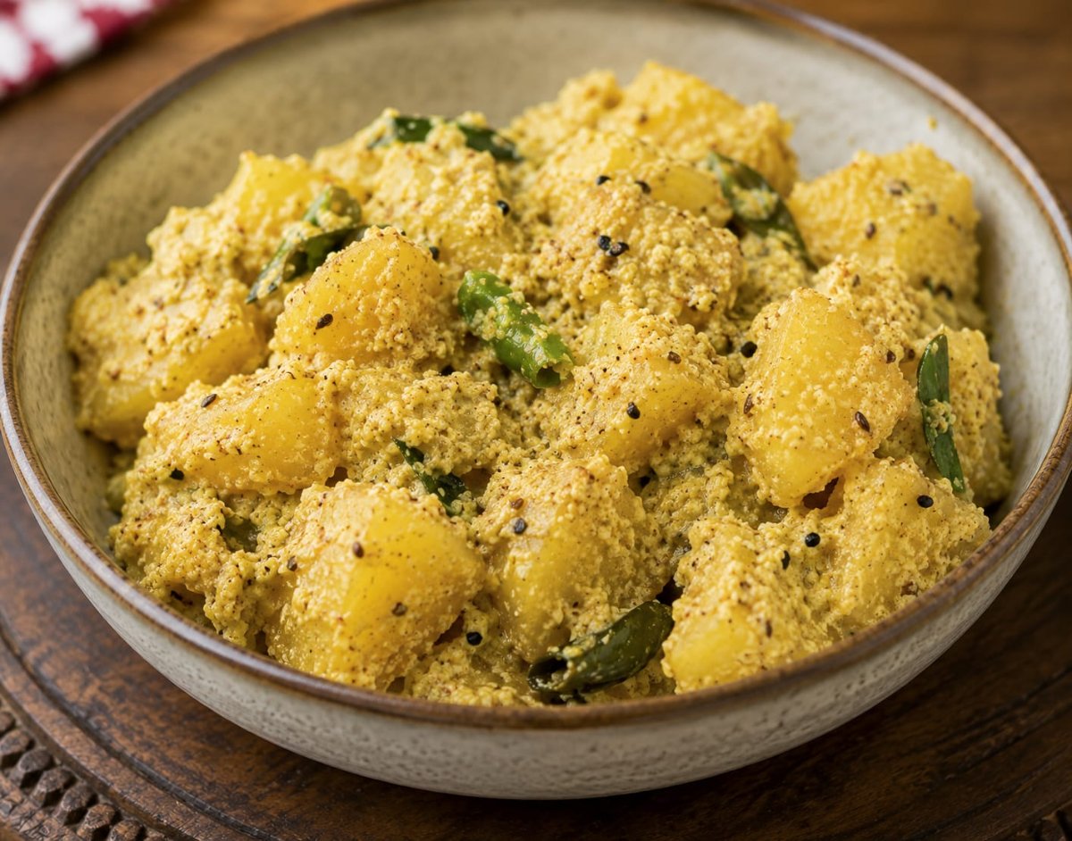 Bengaalse aloo posto met maanzaad en aardappelen