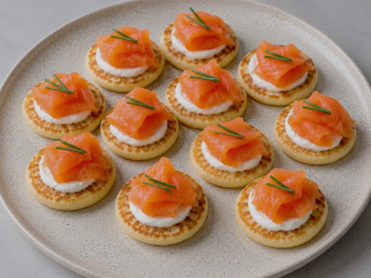 Blini's met crème fraîche en gerookte zalm