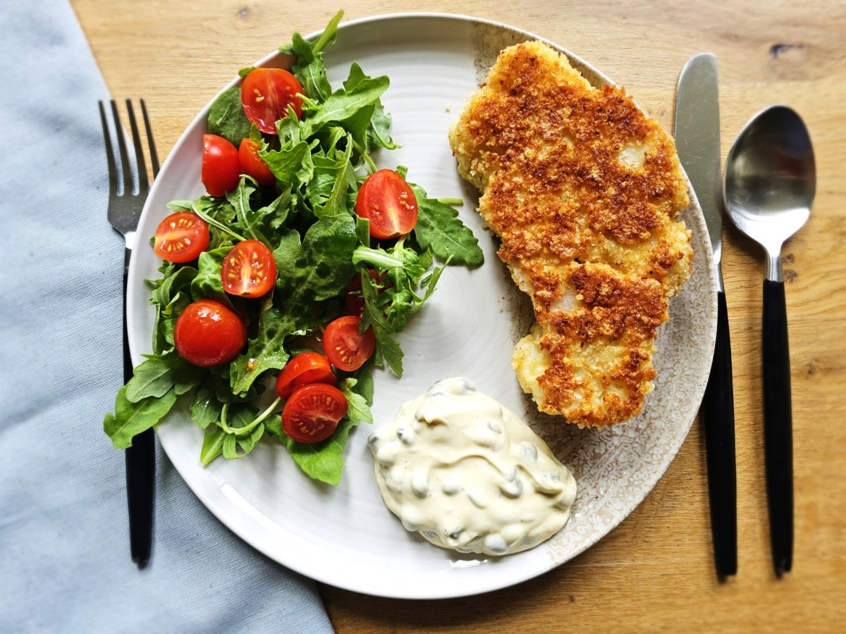 Bloemkoolschnitzel met kappertjesmayonaise