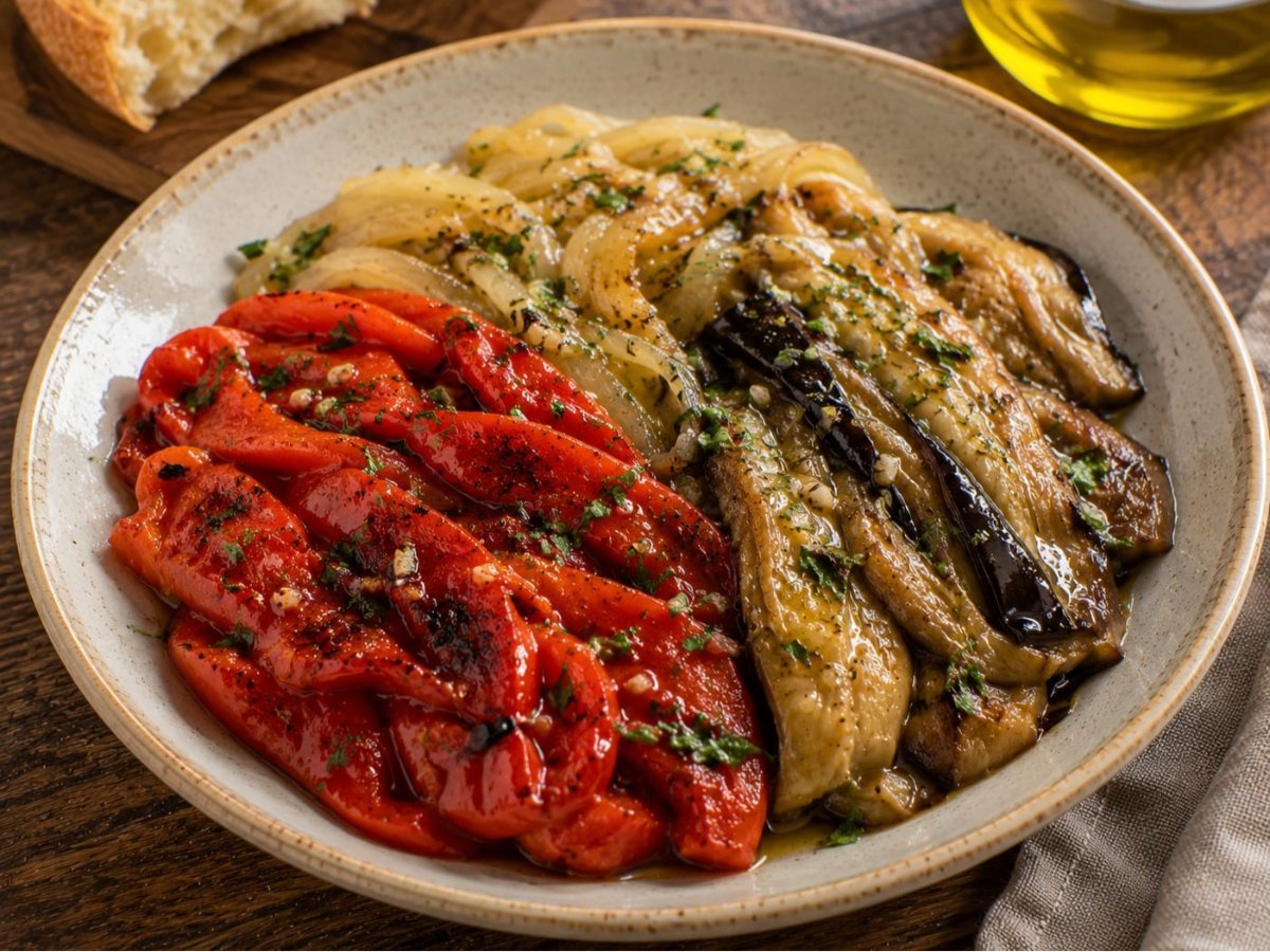 Catalaanse escalivada met geroosterde paprika en aubergine