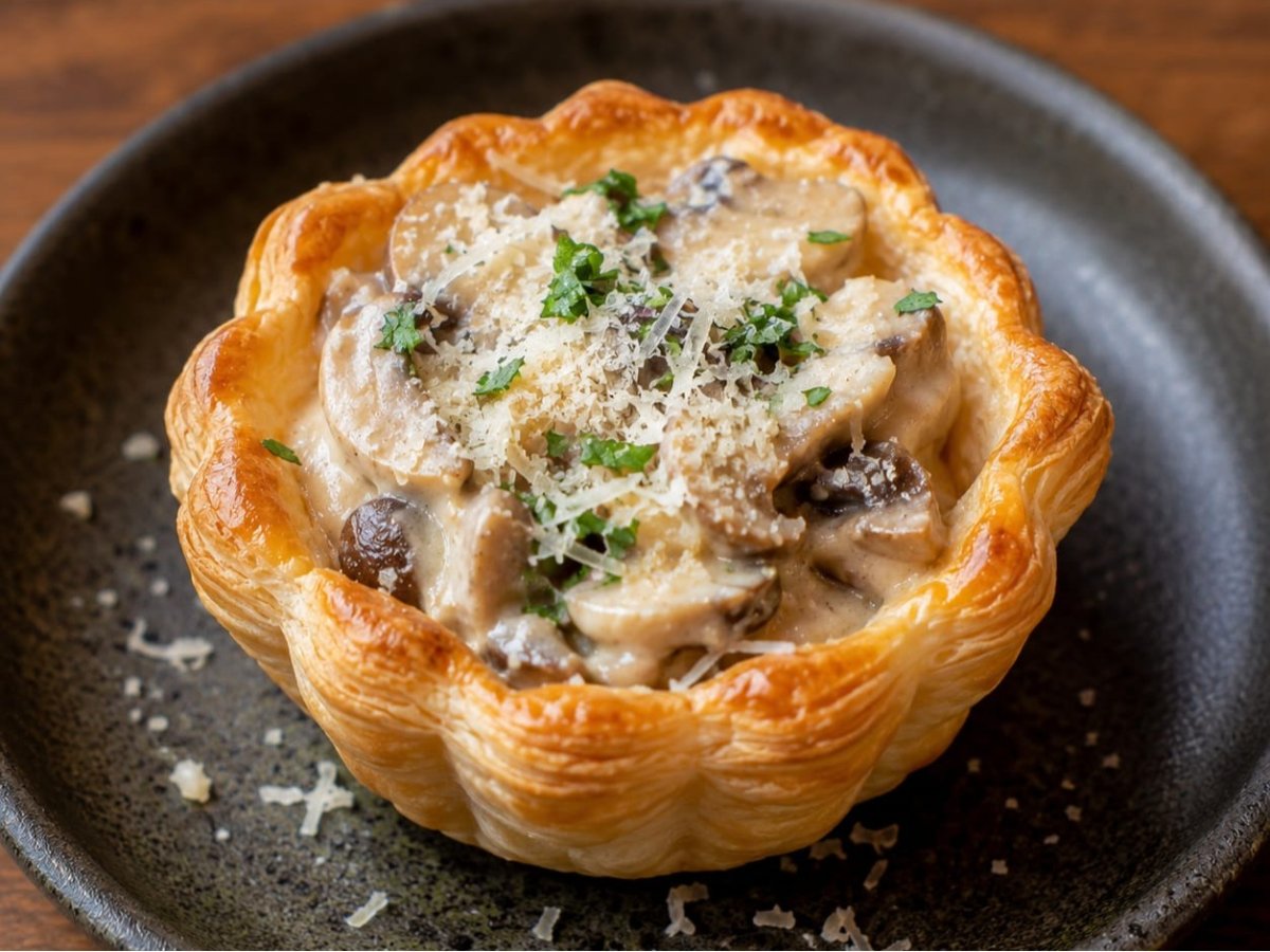 Champignonragout in bladerdeegkuipje met truffel