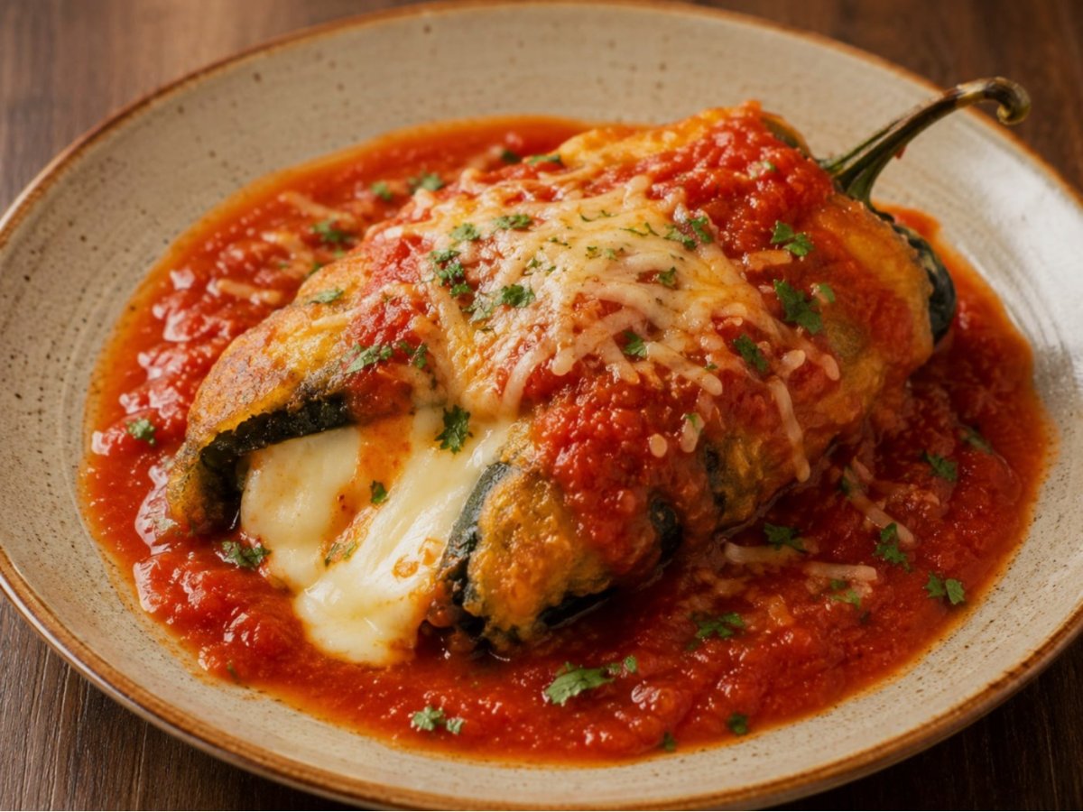 Chiles rellenos met kaas en tomatensaus