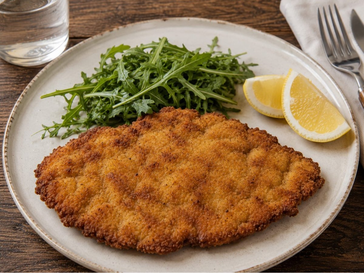 Cotoletta alla milanese met rucola en citroen