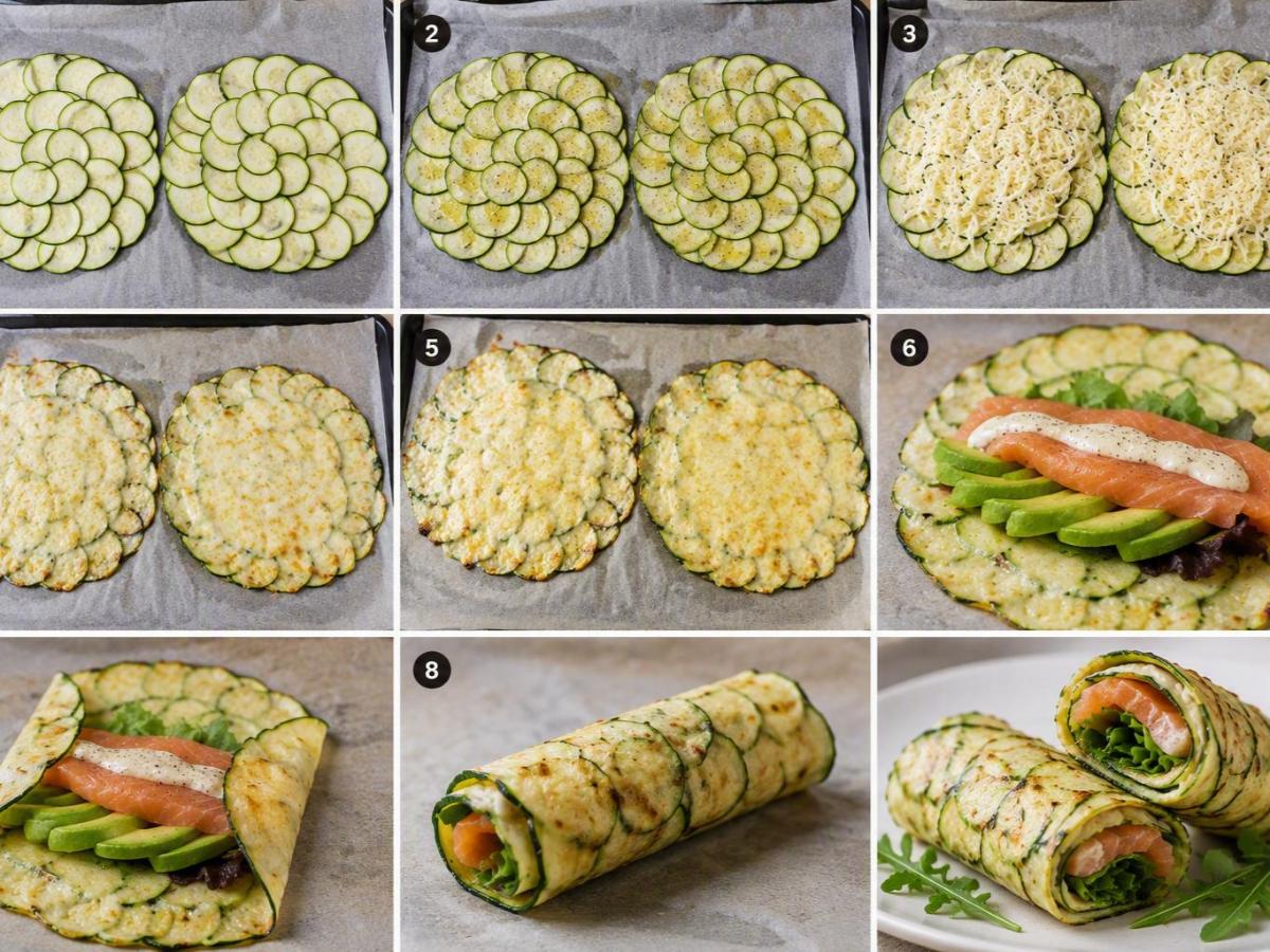 Courgette wraps met zalm, avocado en tahinsaus