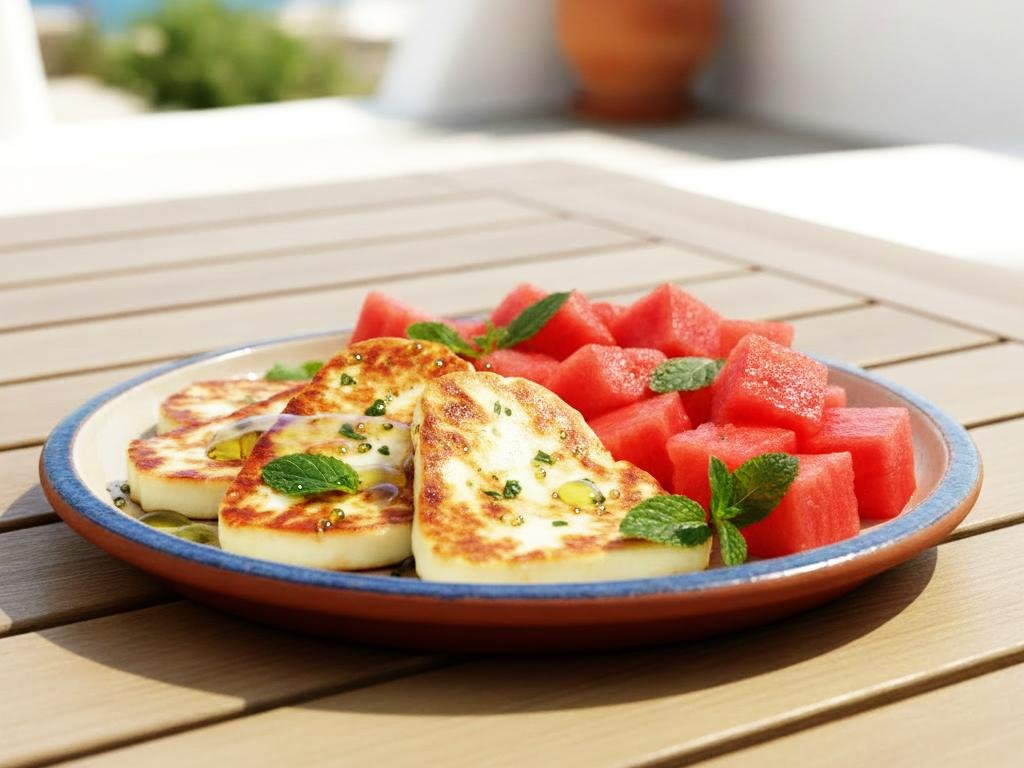 Cypriotische halloumi met watermeloen en munt