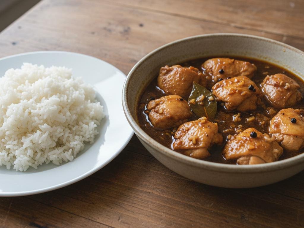 Filipijnse adobo kip met azijn en sojasaus