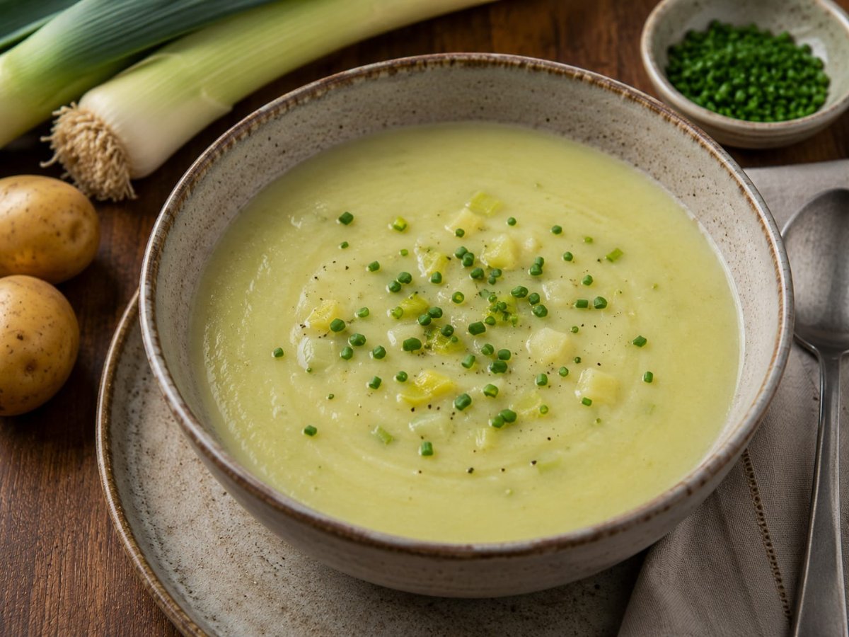 Fluweelzachte preisoep met aardappel en bieslook