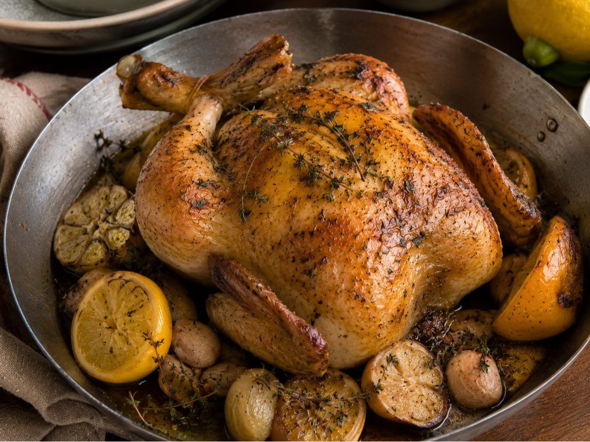 Franse poulet rôti met tijm, knoflook en citroen