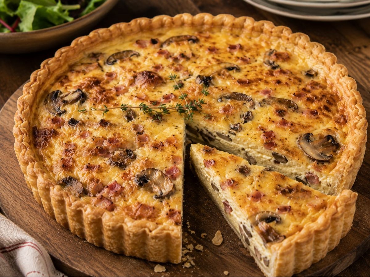Franse quiche lorraine met champignons