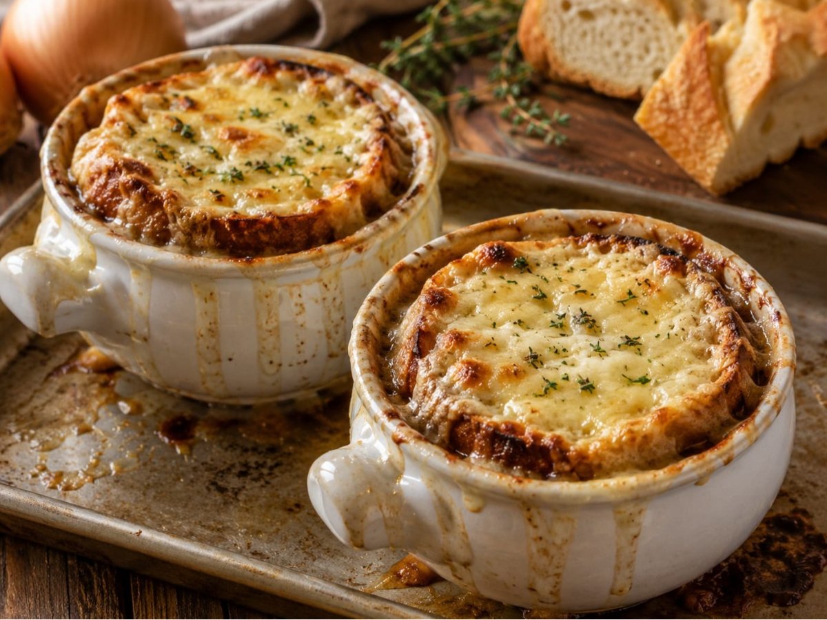 Franse uiensoep met Gruyère croutons