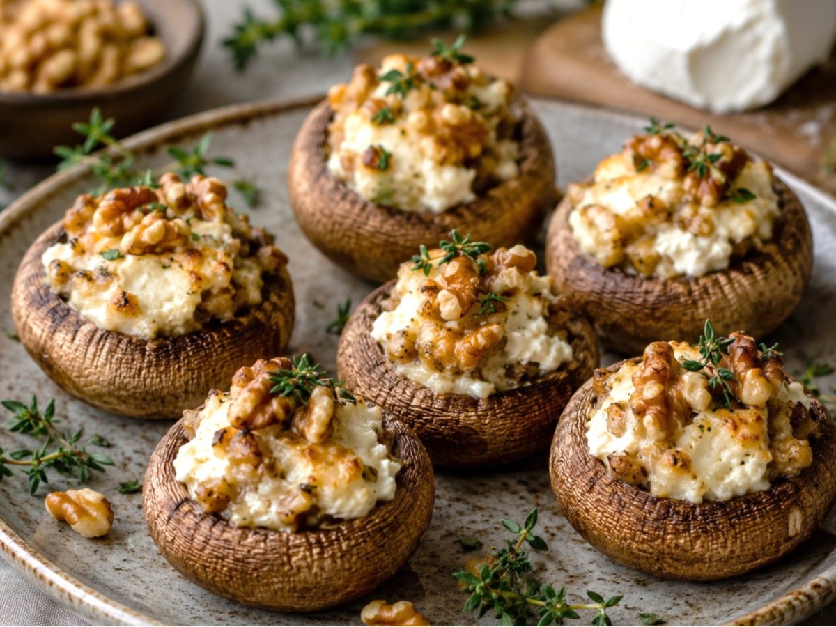 Gevulde champignons met geitenkaas en walnoten