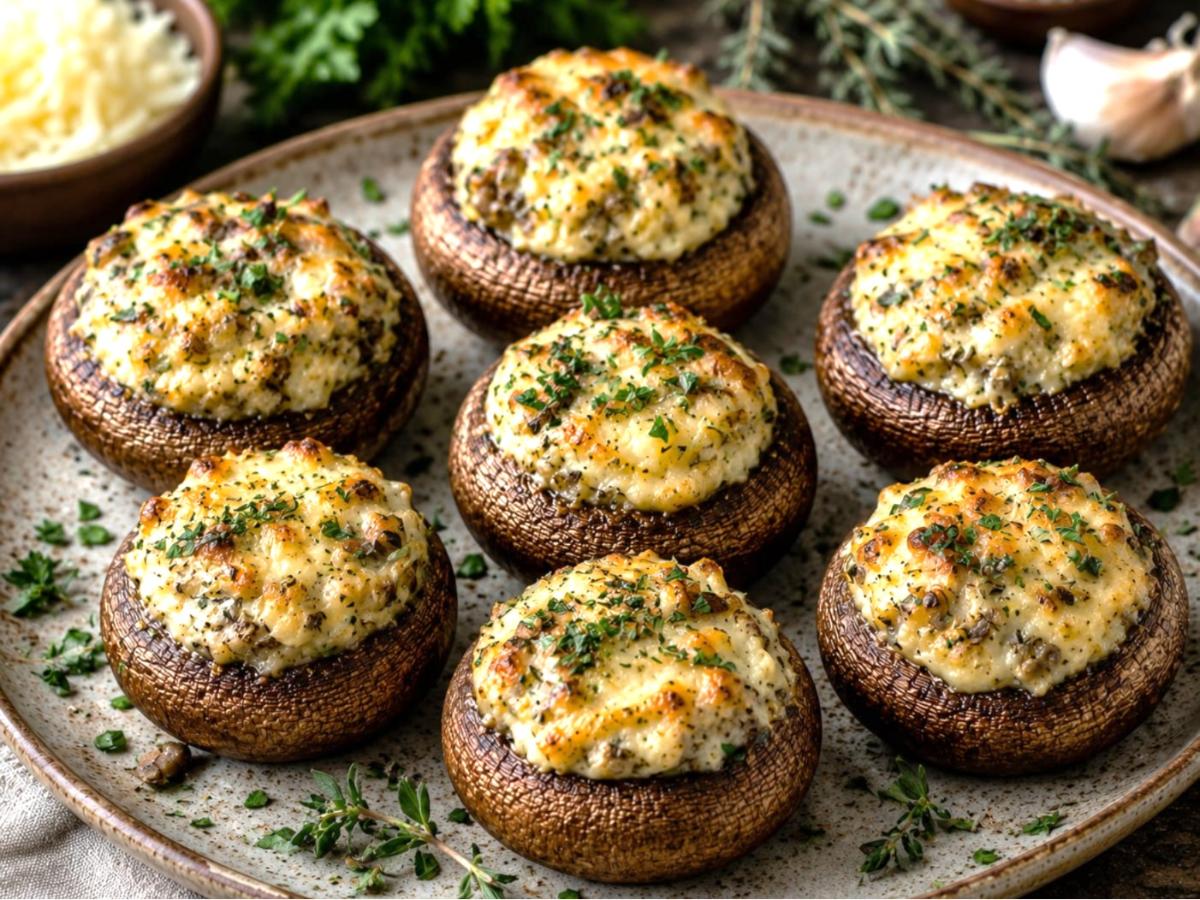 Gevulde champignons met kruiden en kaas