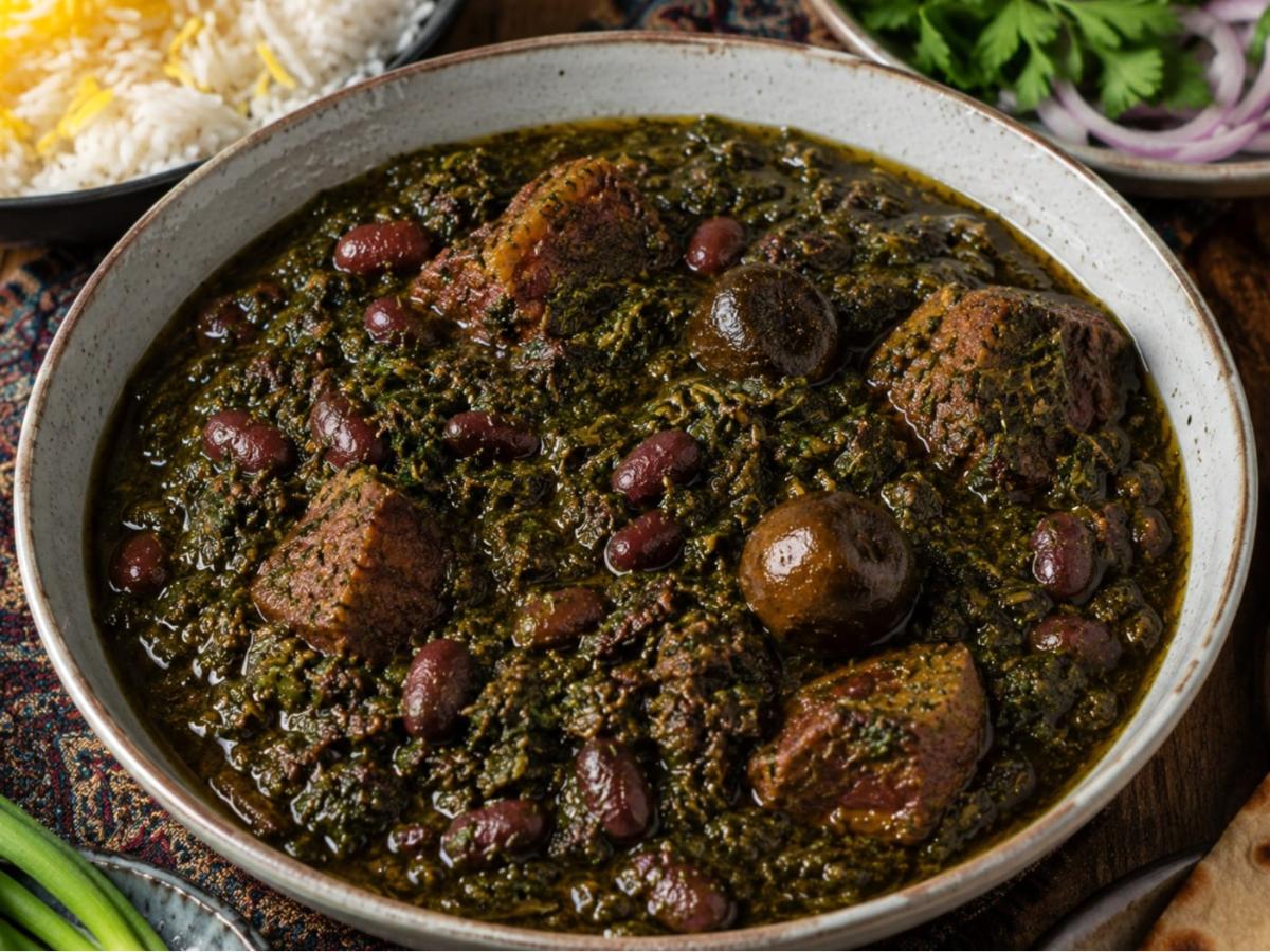 Ghormeh sabzi — kruidenstoofpot met lam en gedroogde limoen