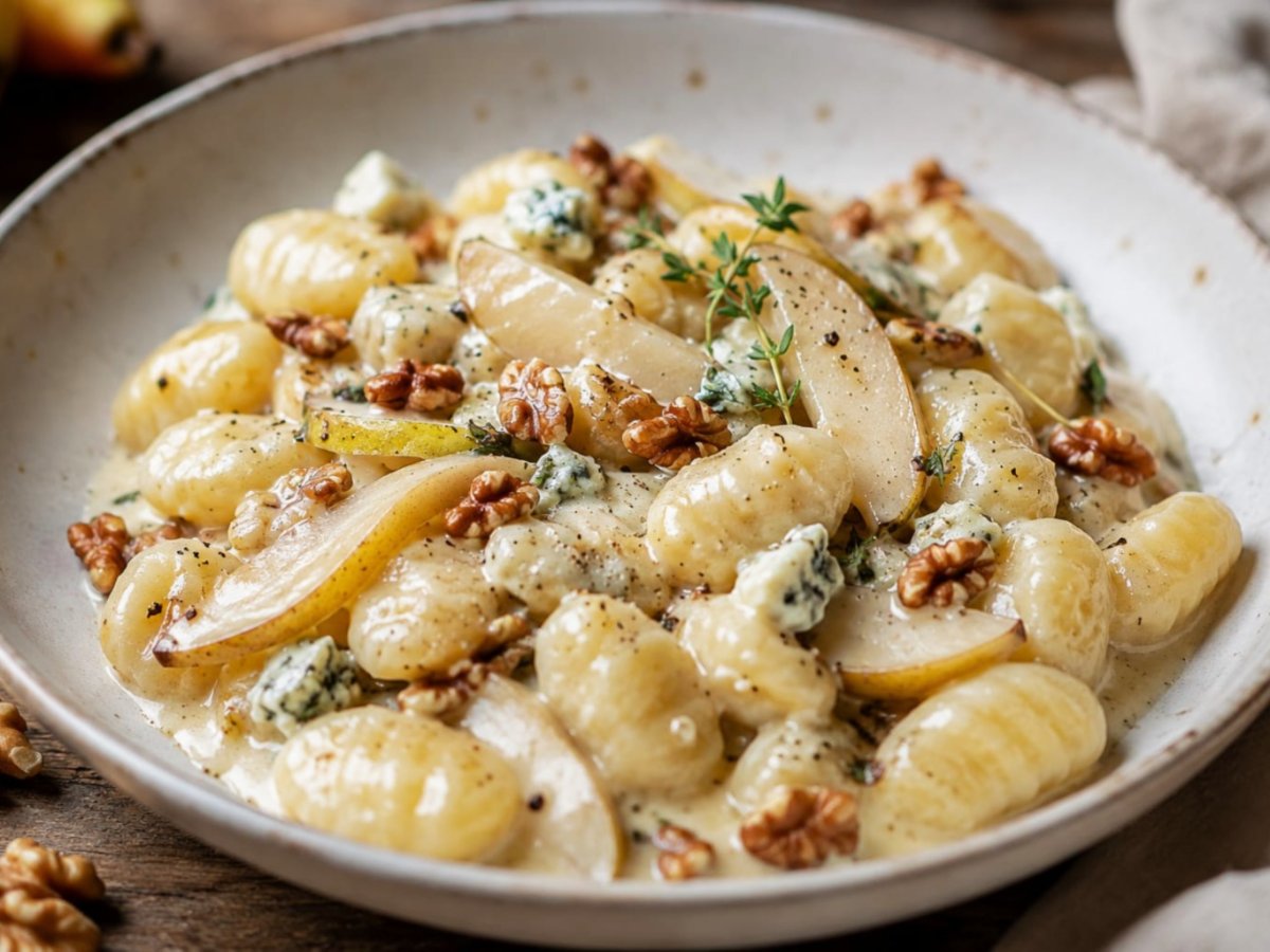 Gnocchi met gorgonzola, peer en walnoten