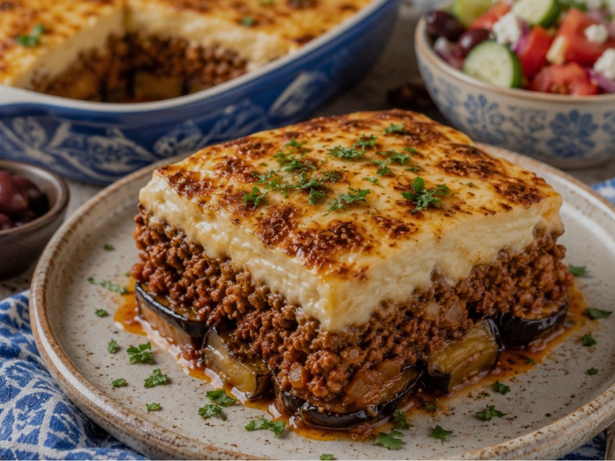 Griekse moussaka met gehakt en bechamel