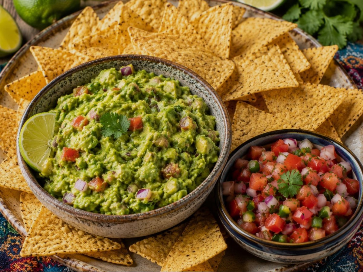 Guacamole met tortillachips en pico de gallo