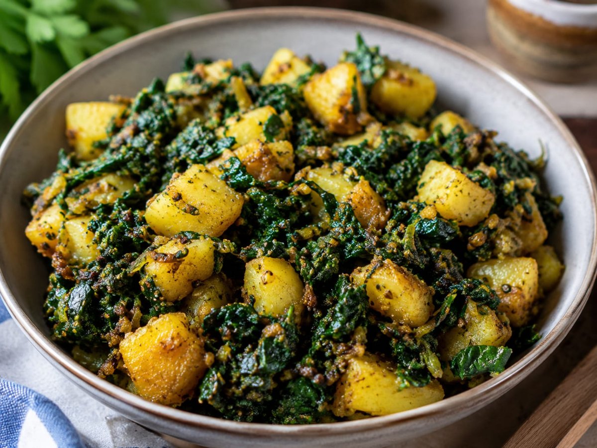 Indische saag aloo met spinazie en aardappelen