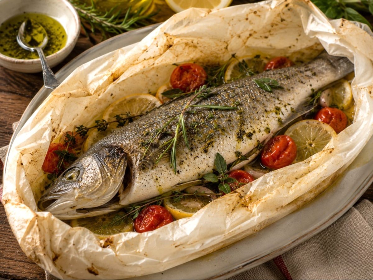 Italiaanse branzino in cartoccio met kruiden