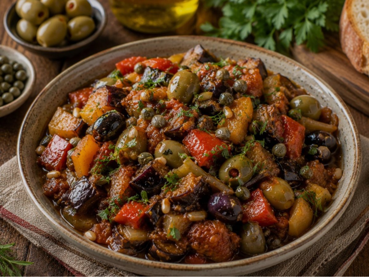 Italiaanse caponata met olijven en kappertjes