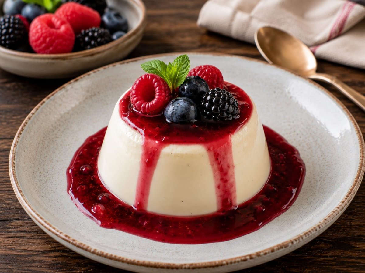 Italiaanse panna cotta met bessencoulis