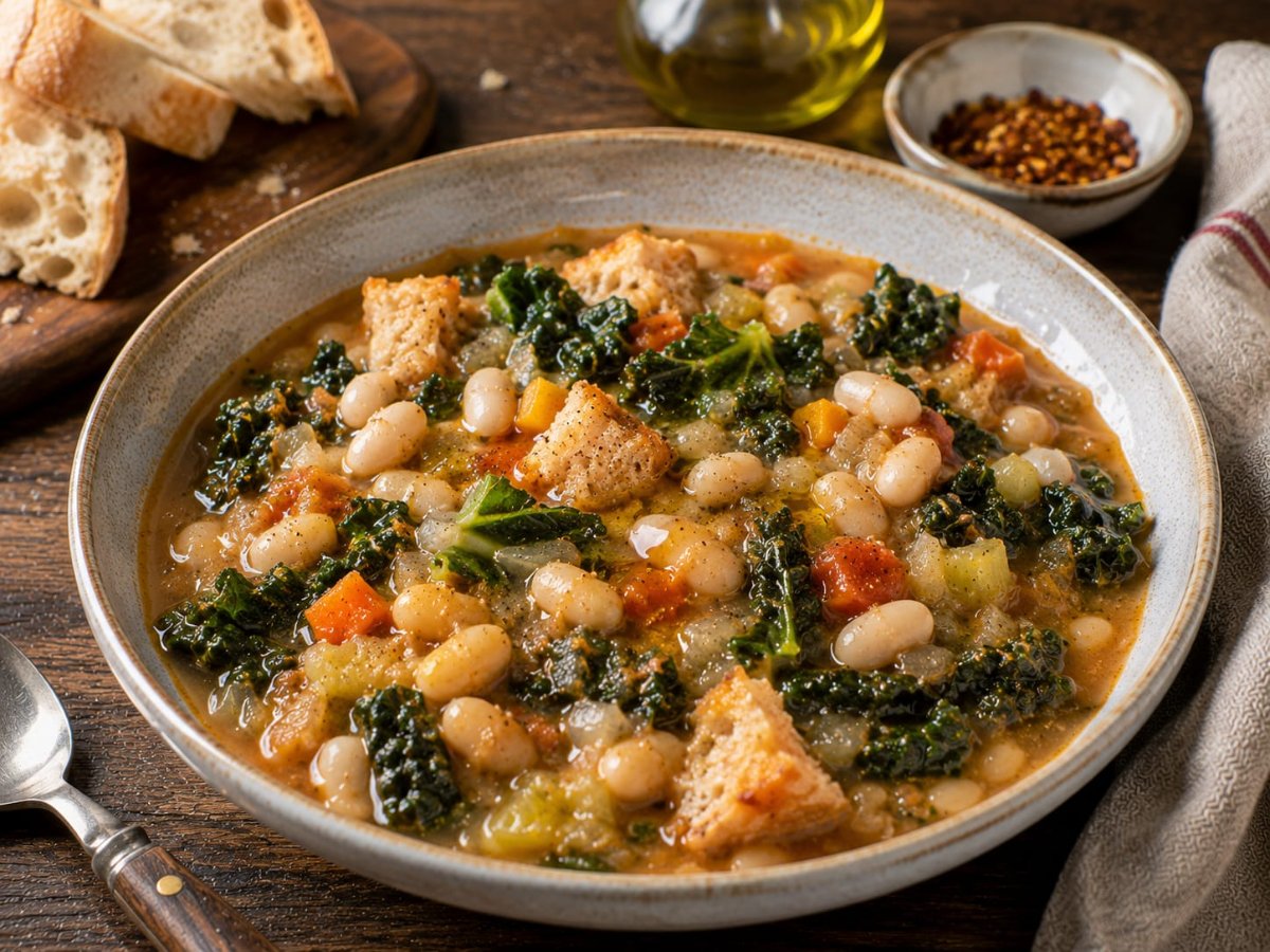 Italiaanse ribollita met witte bonen en kale