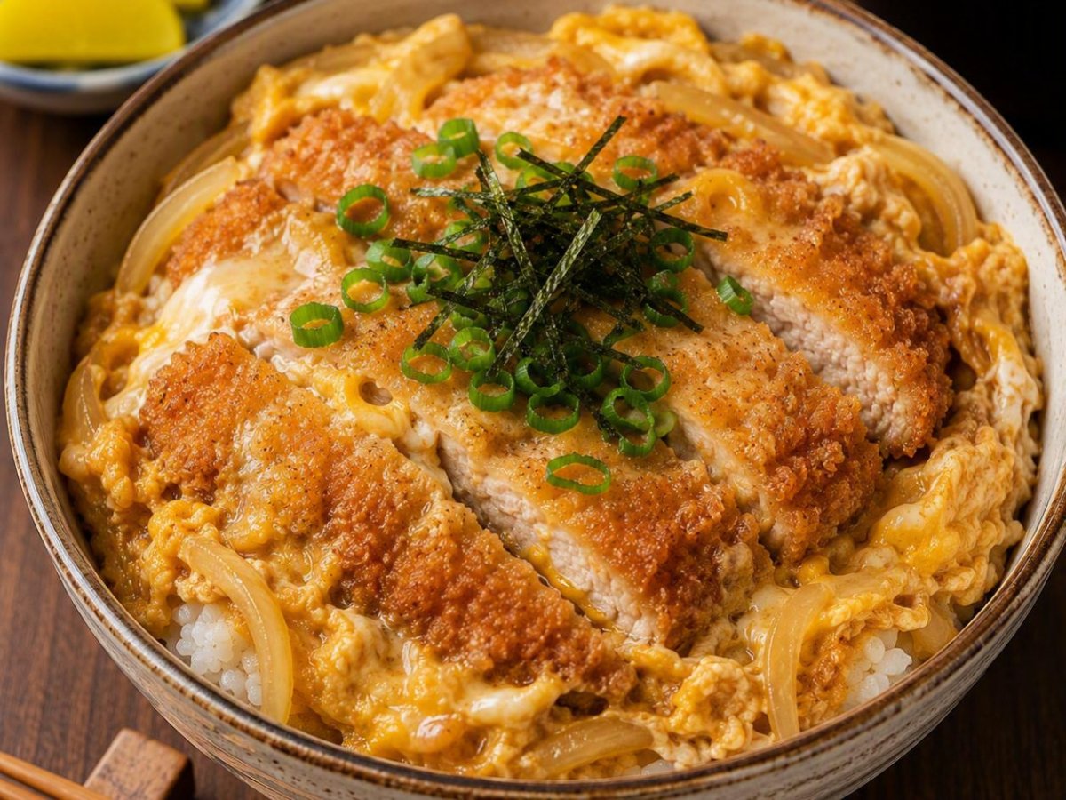 Japanse katsu don met tonkatsu en ei