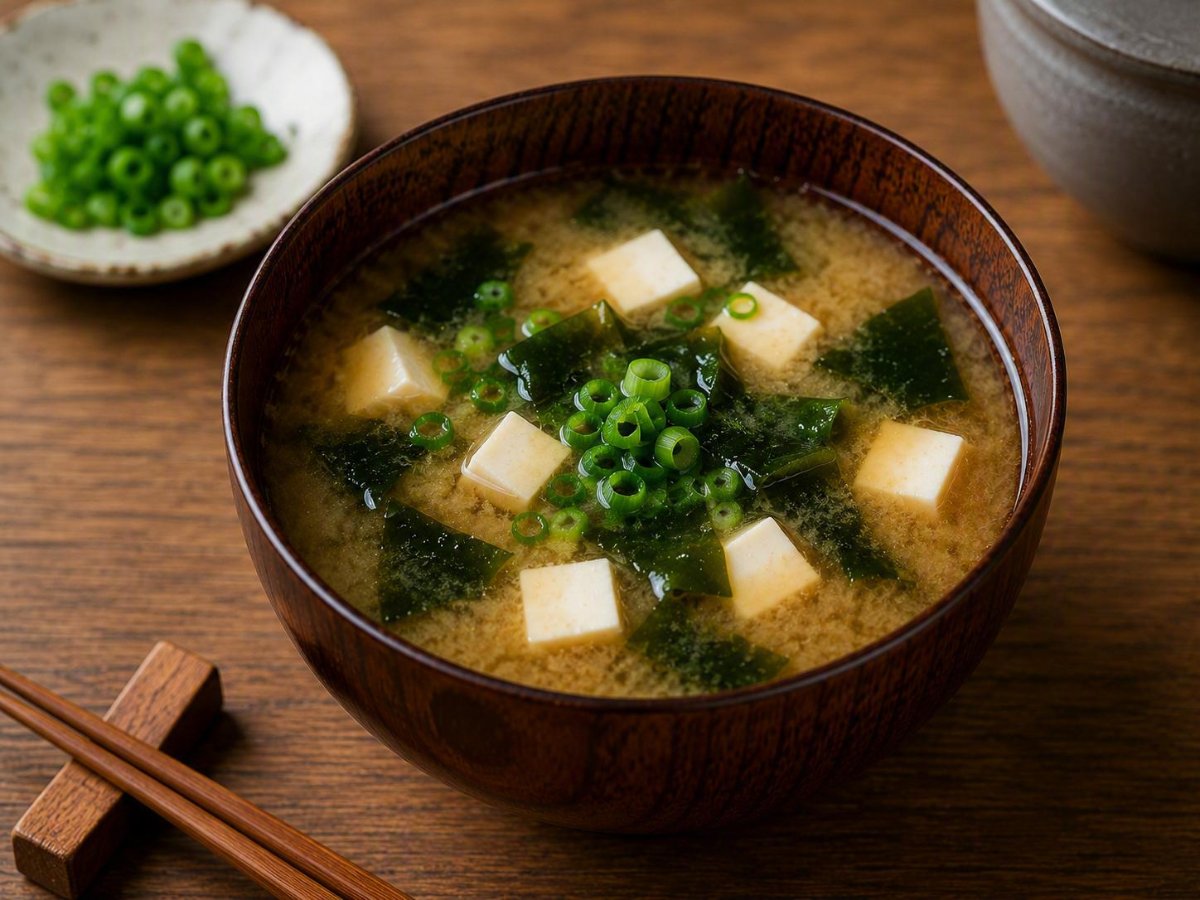 Japanse miso-soep met tofu en wakame