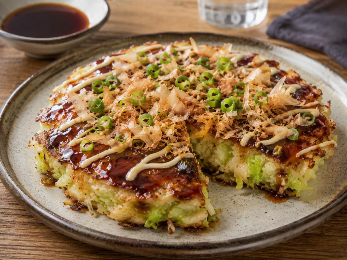 Japanse okonomiyaki met kool en ponzusaus