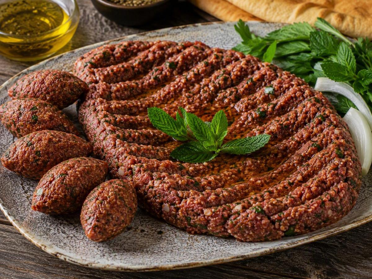 Kibbeh nayyeh met bulgur en kruiden