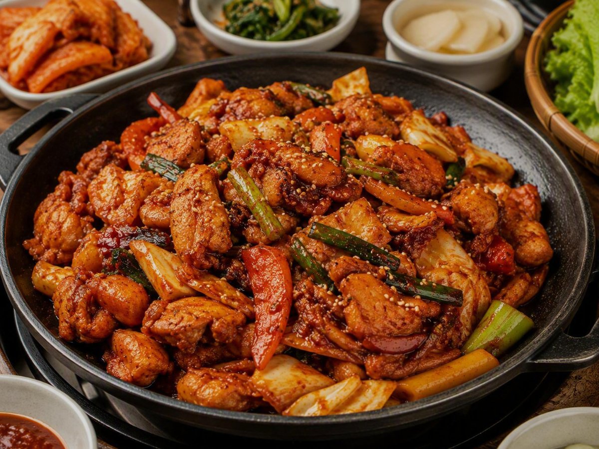 Koreaanse dakgalbi pittige roerbak kip