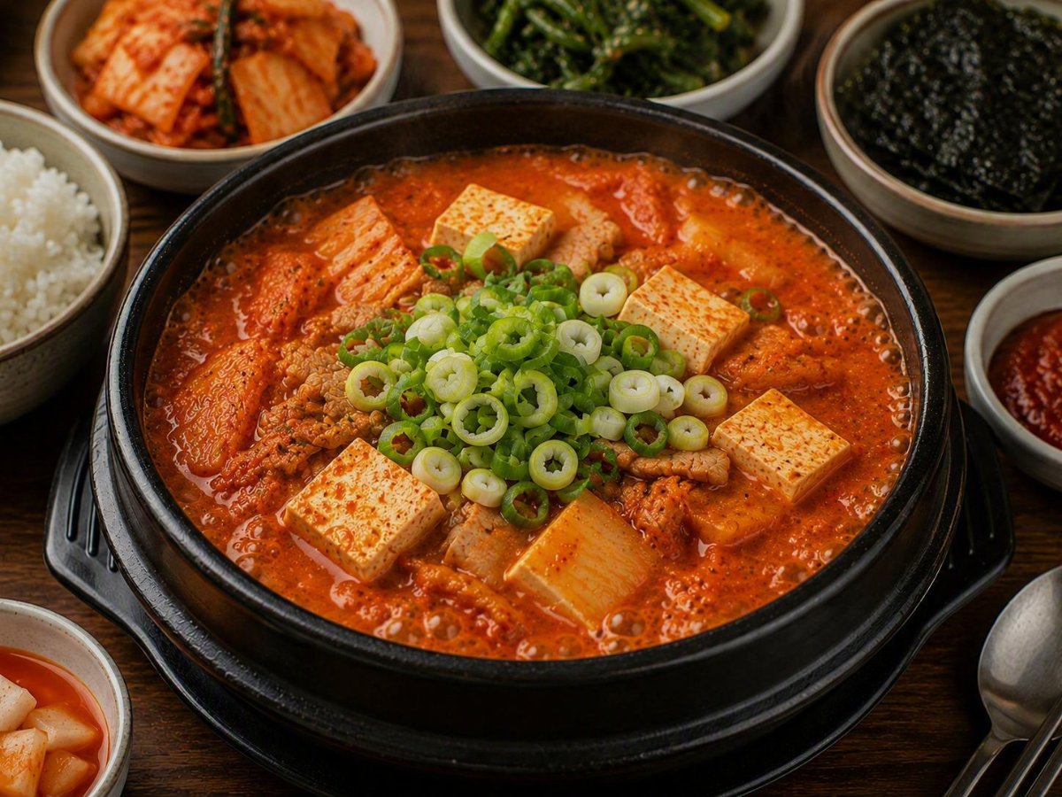 Koreaanse kimchi-jjigae met tofu