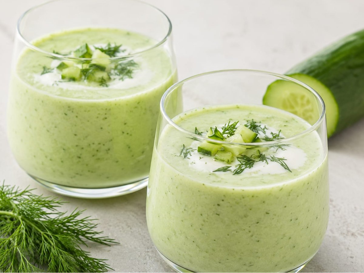 Koude komkommersoep met yoghurt en dille