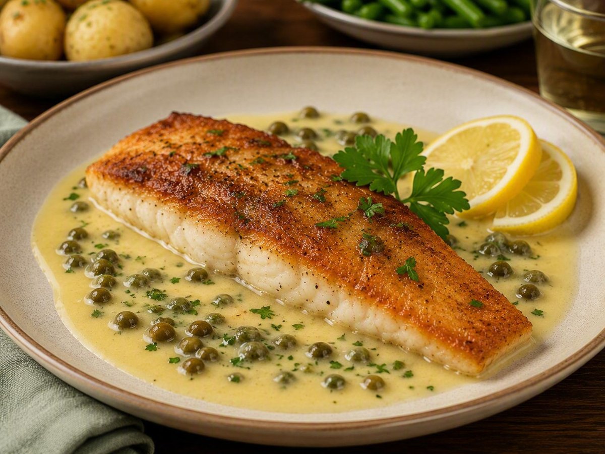 Krokante visfilet met beurre blanc en kappertjes