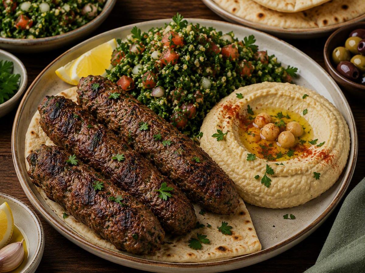 Libanese kafta met tabbouleh en hummus