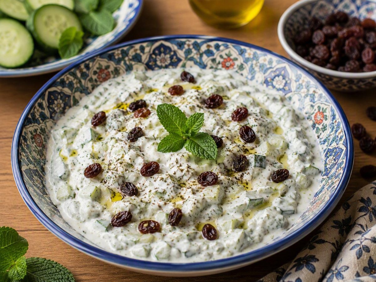 Mast-o-khiar — Perzische komkommeryoghurt met rozijnen