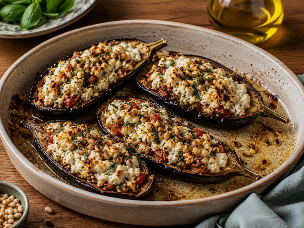 Melanzane ripiene met ricotta en pijnboompitten