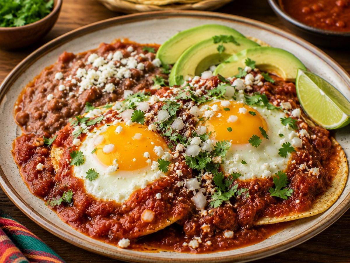 Mexicaanse huevos rancheros met rode saus
