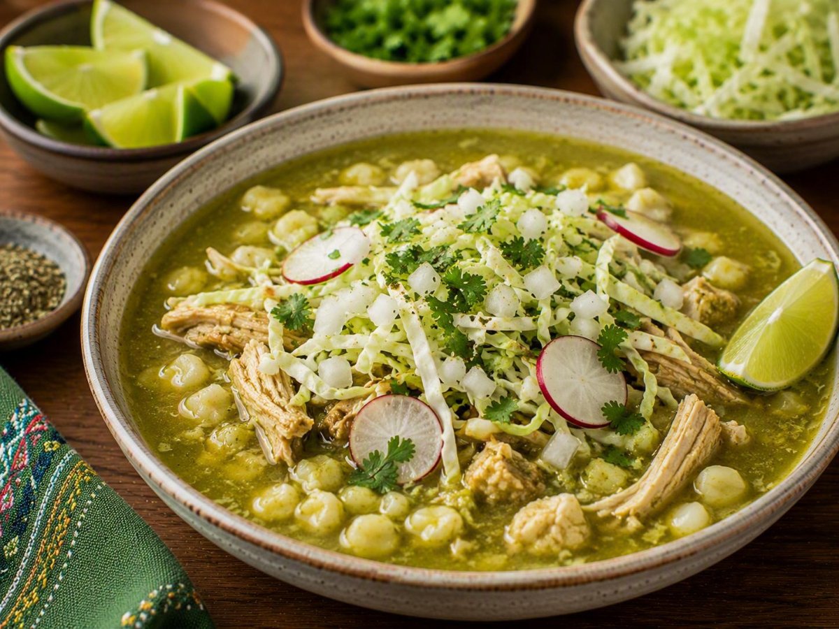 Mexicaanse pozole verde met tomatillo en groenten