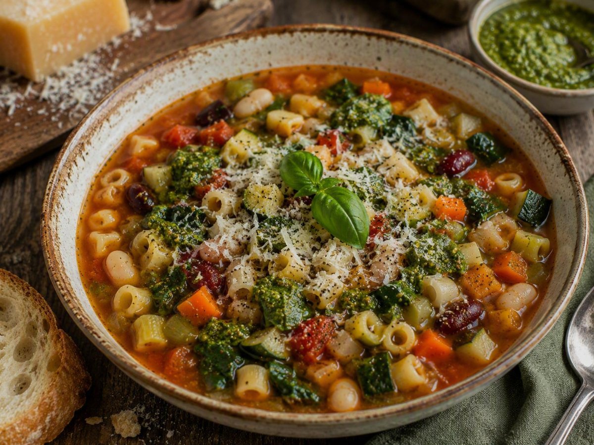 Minestrone met pesto en Parmezaan