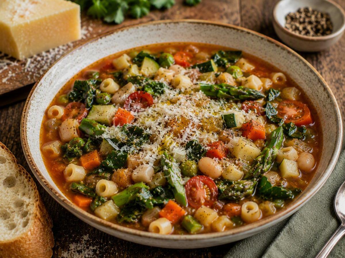 Minestrone met seizoensgroenten en parmezaan