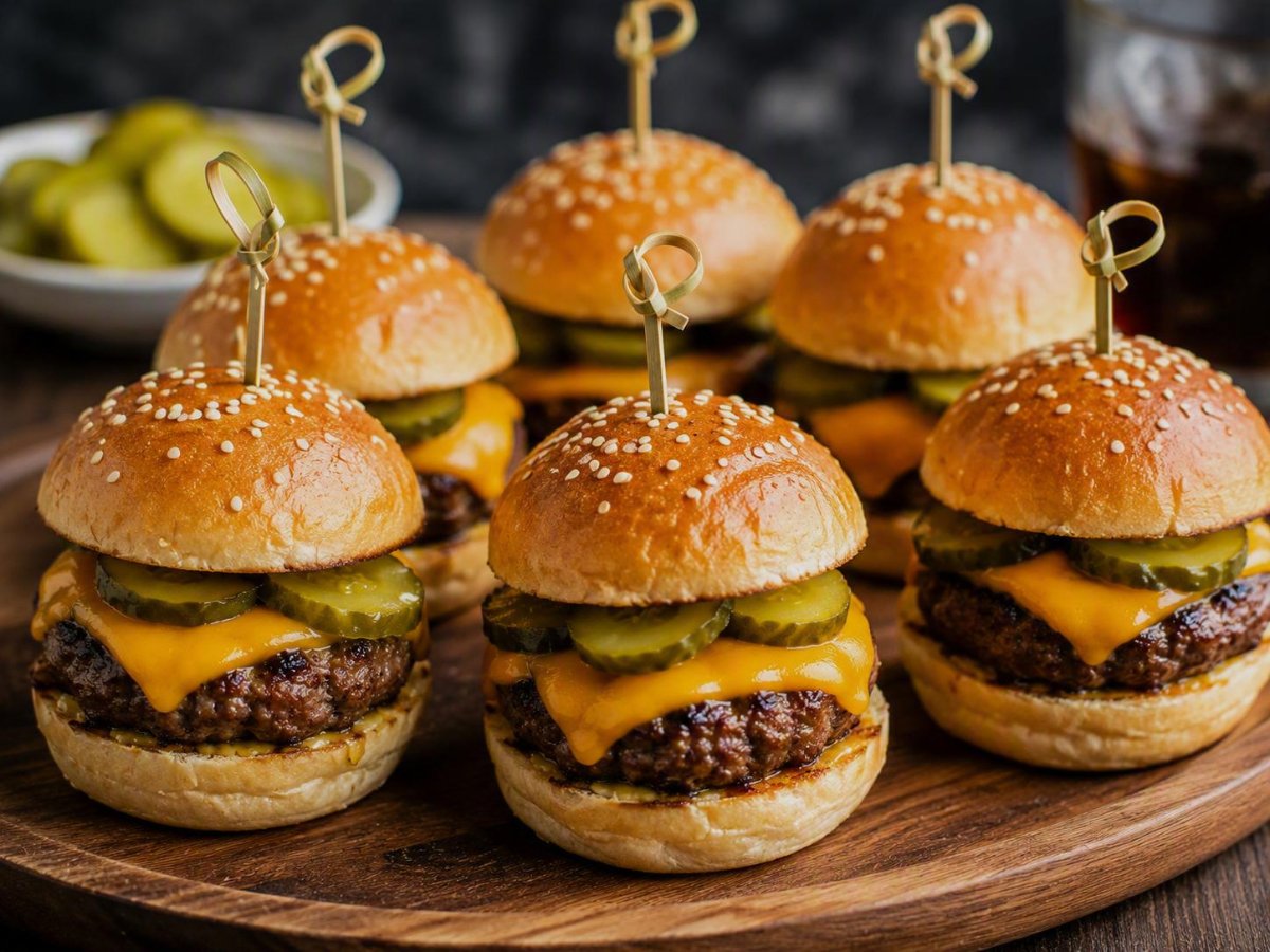 Mini-hamburgers met cheddar en augurk