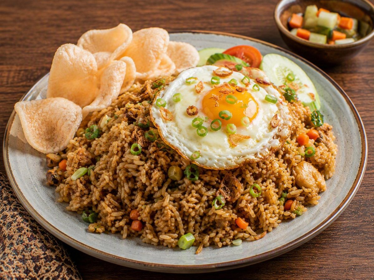 Nasi goreng met ei en kroepoek