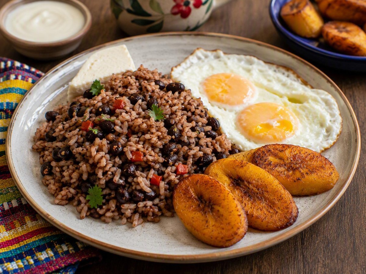 Nicaraguaanse gallo pinto met ei en plataan