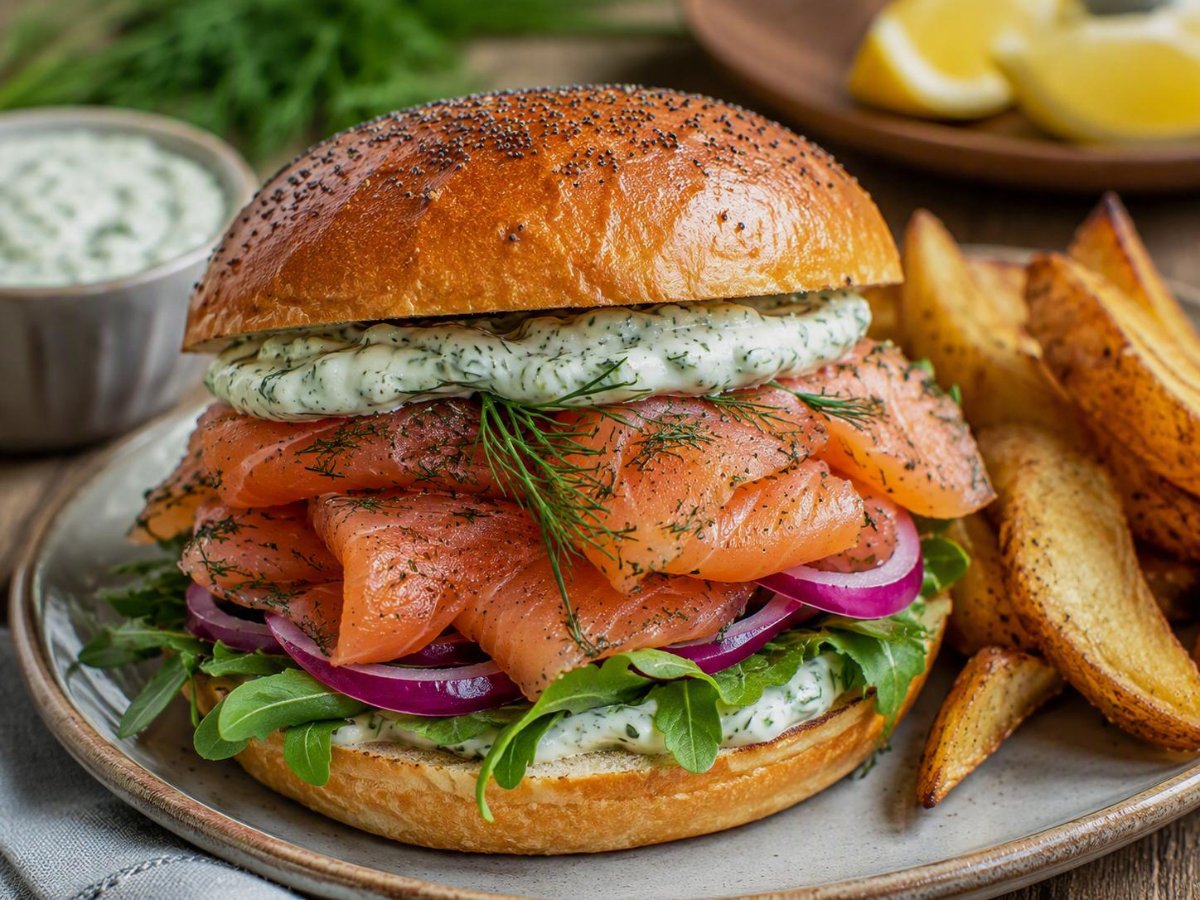 Noorse gravlax burger met dille mayo