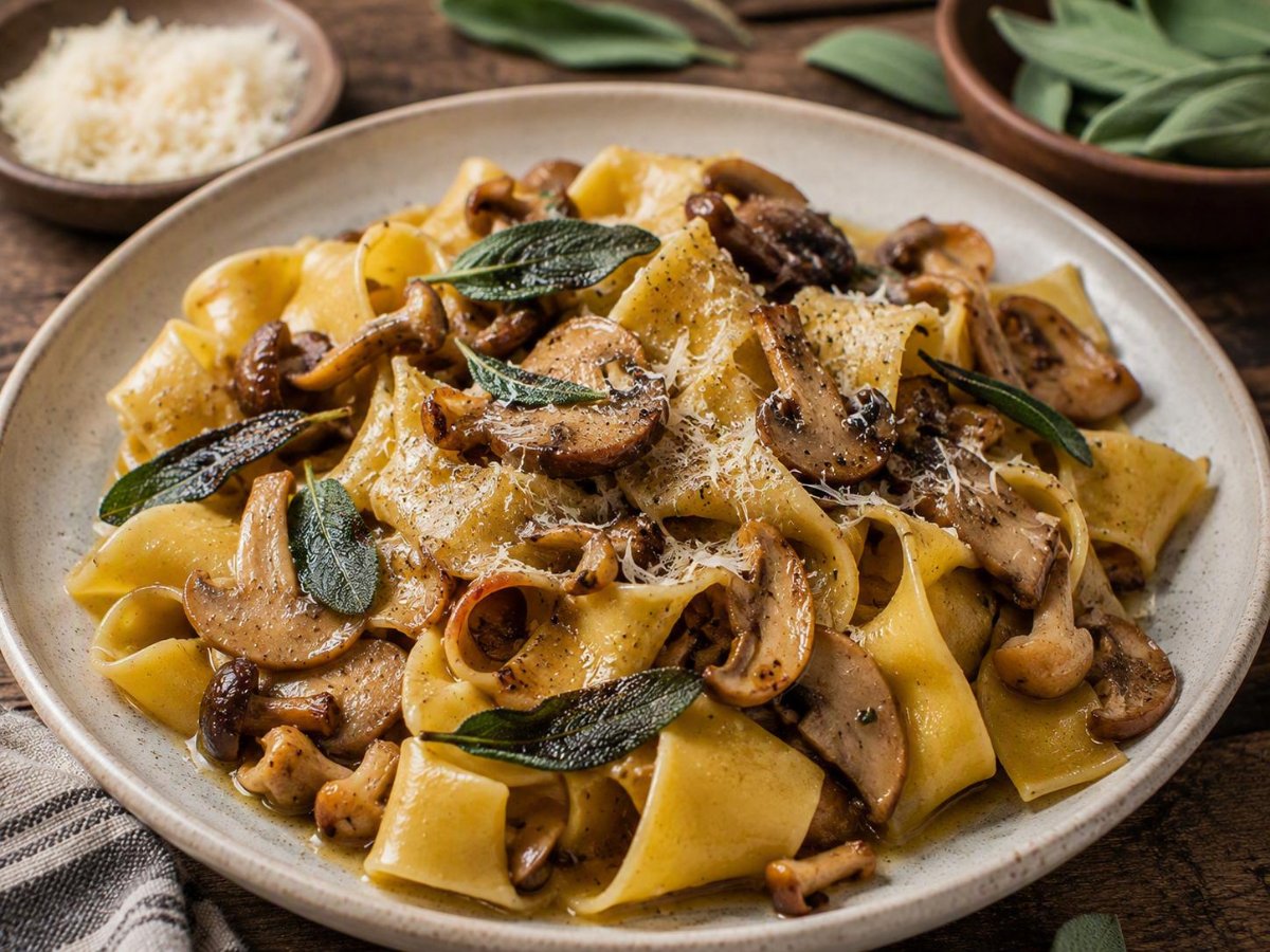 Pappardelle met paddenstoelen en salie-bruine boter
