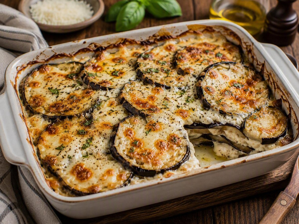 Parmigiana di melanzane biancha met mozzarella