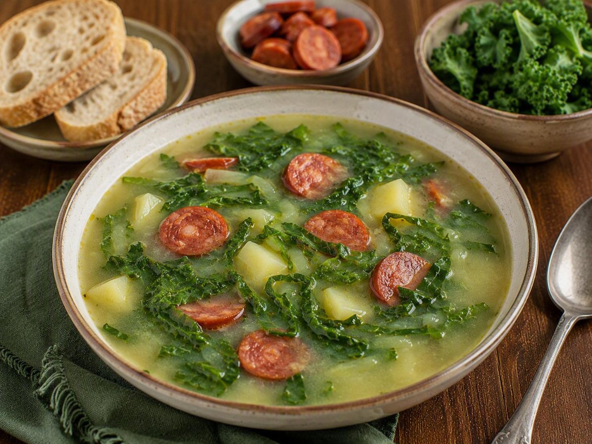 Portugese caldo verde met chorizo en boerenkool