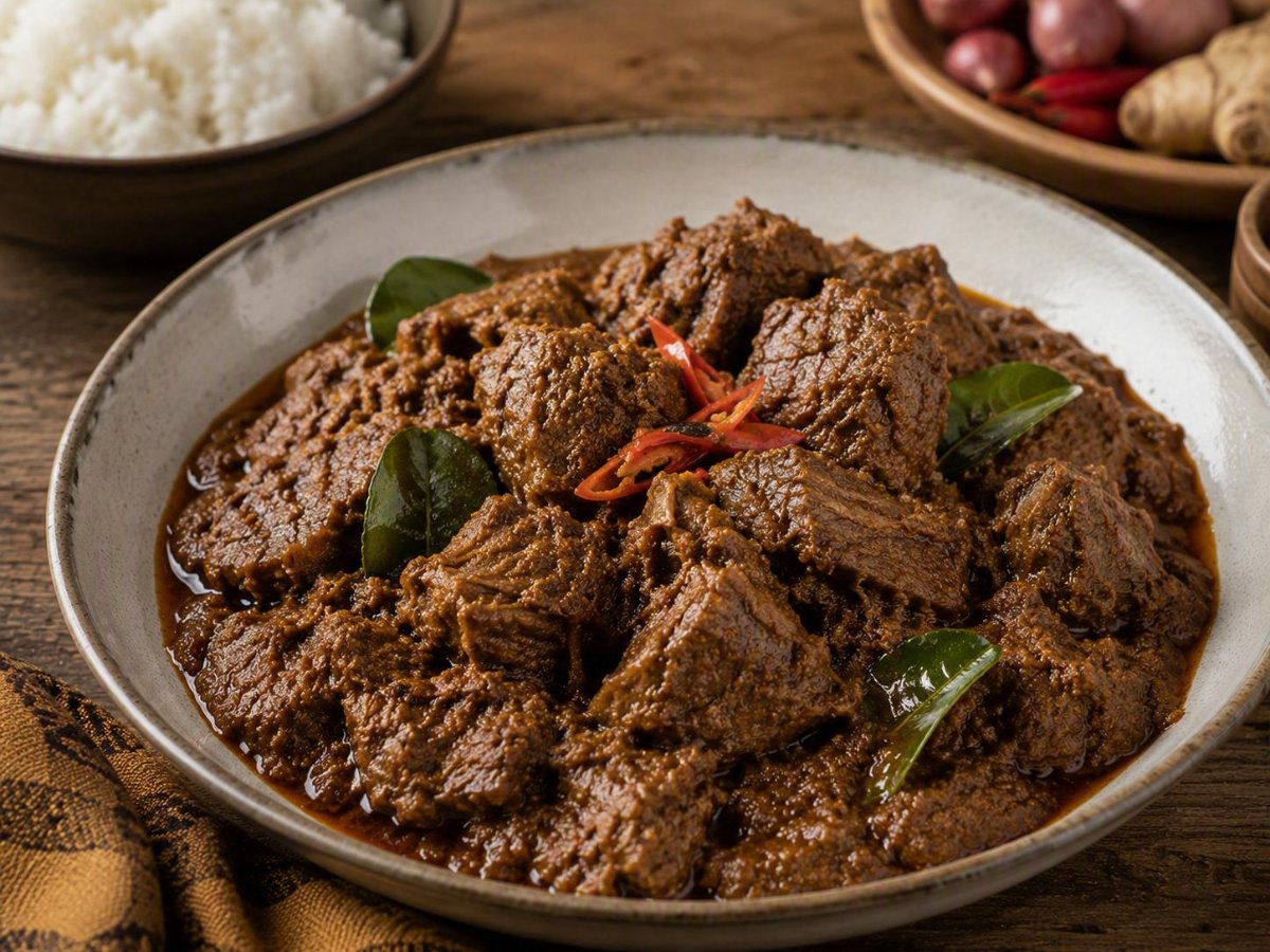 Rendang daging — langzaam gestoofd rundvlees