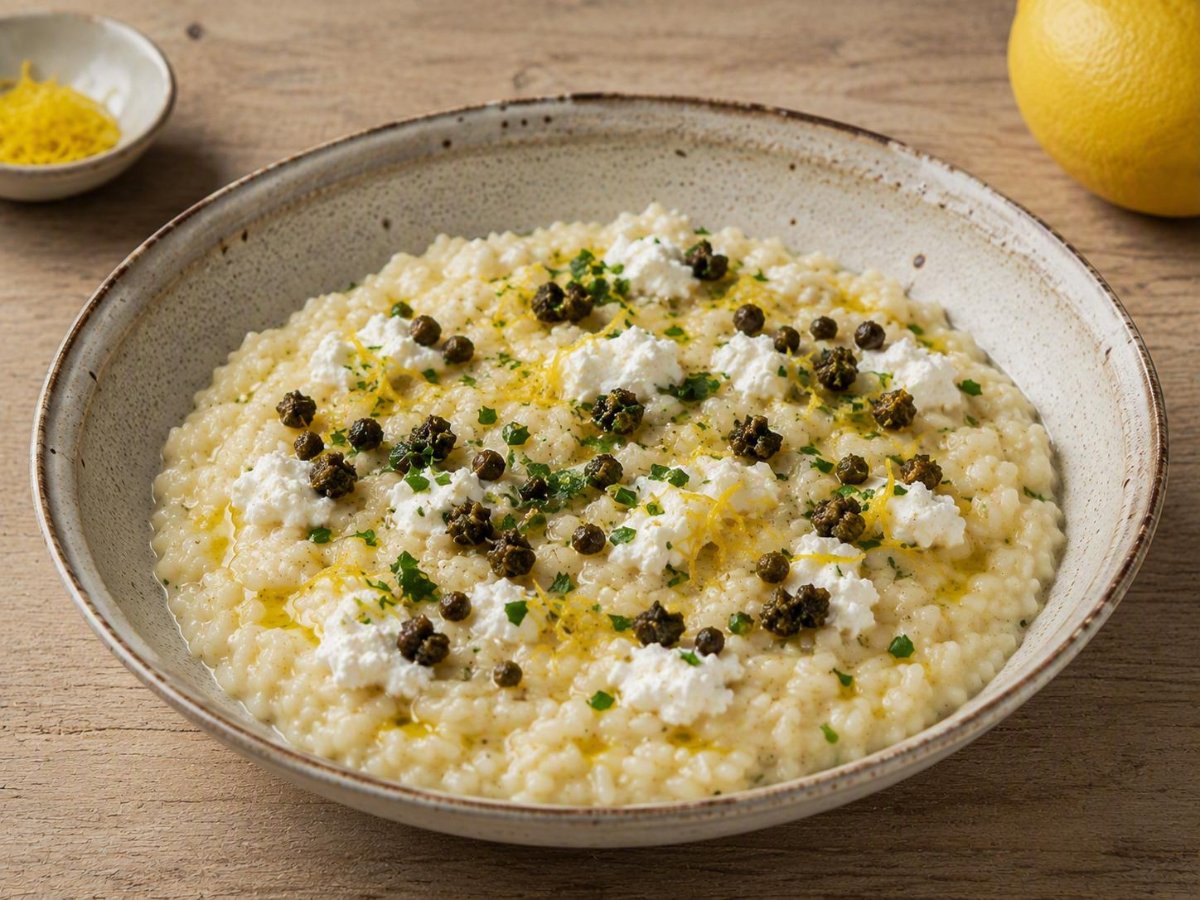 Risotto met citroen, ricotta en knapperige kappertjes